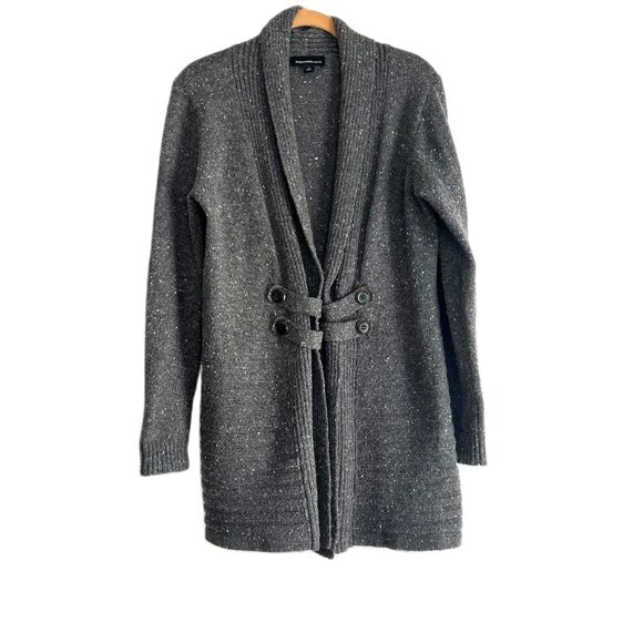 Fortune + Ivy Sawyer Open Gray Shawl Collared Cardigan Stitch Fix Long Line - Picture 4 of 12